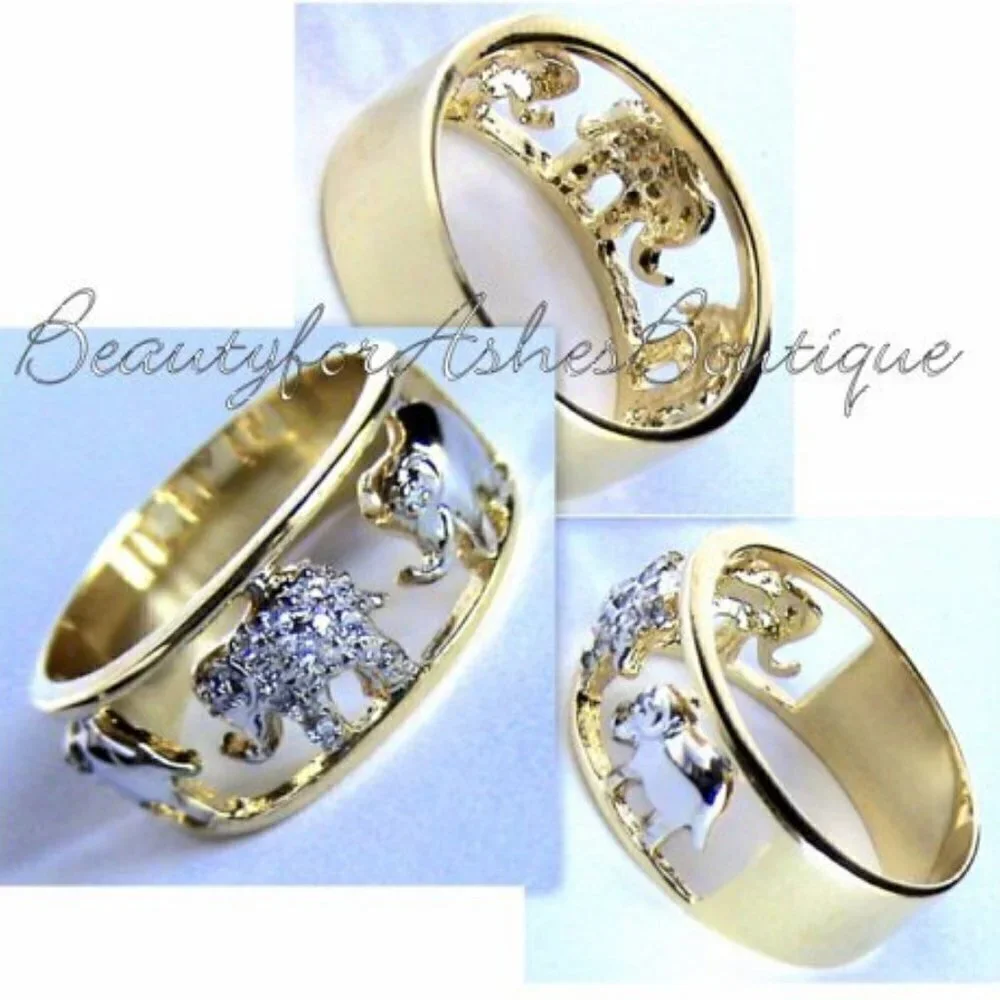 Wild Africa Cubic Zirconia Two 2 Tone Gold Plated Elephant Walk Pave Cz Ring 9